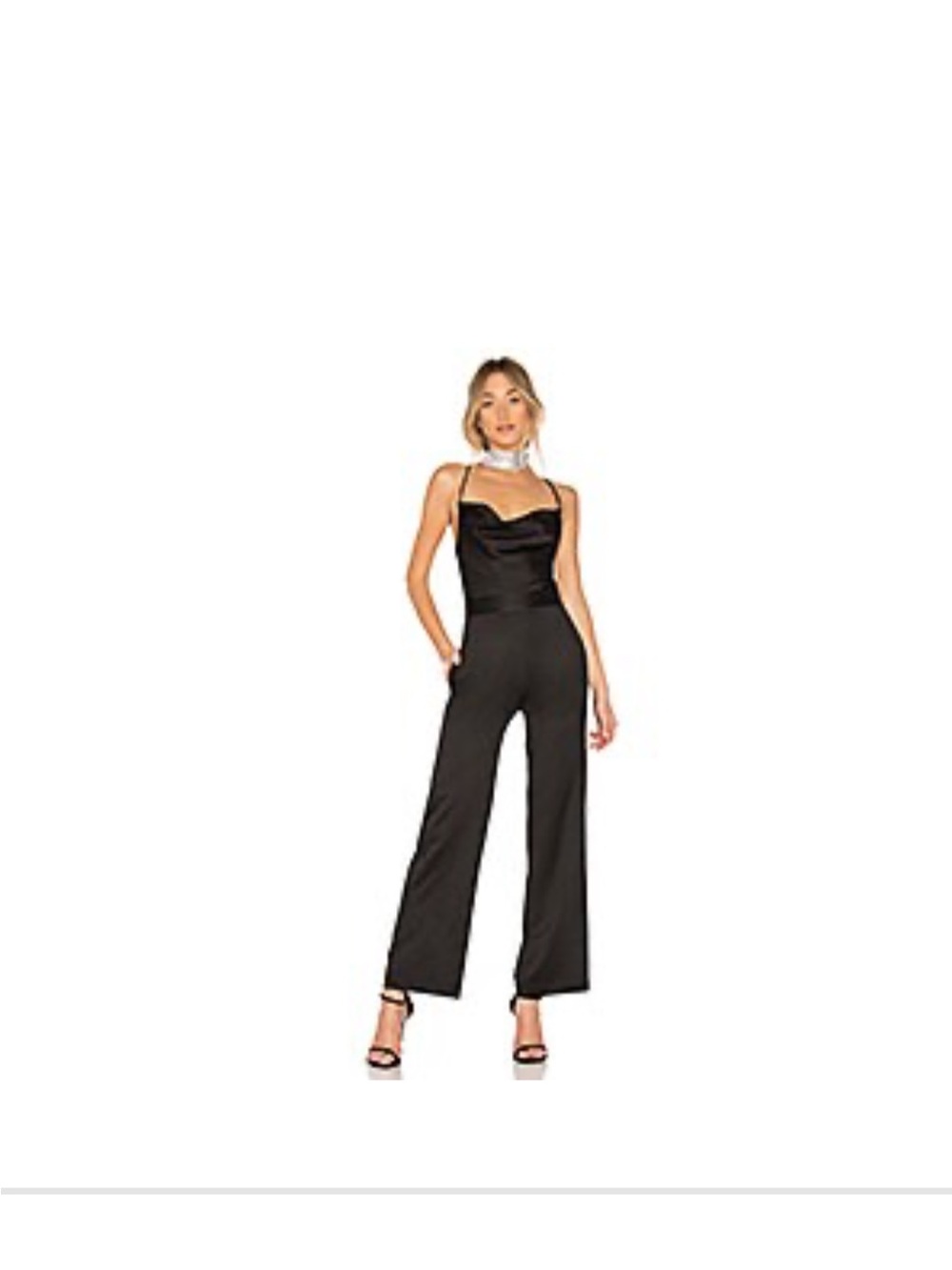 NBD Black Satin Cowl-Neck Wide-Leg Jumpsuit